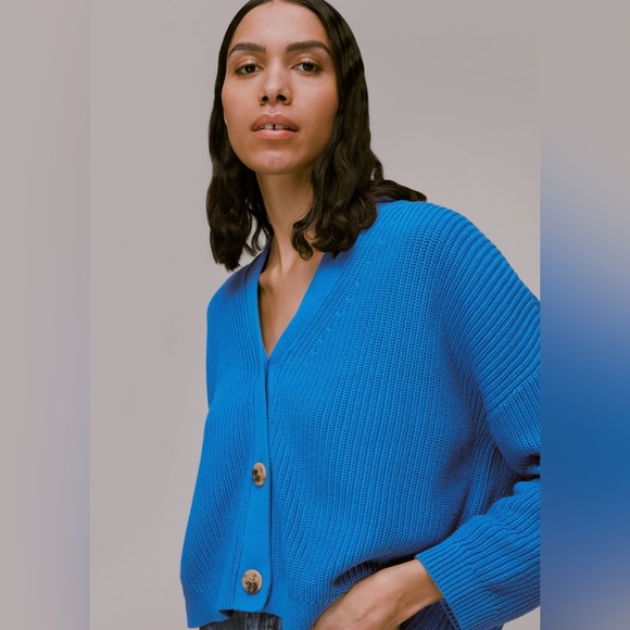 💫HP‼️💫 NWOT WHISTLES “Mara” Knit Cardigan in Blue, Size Large - Picture 1 of 11